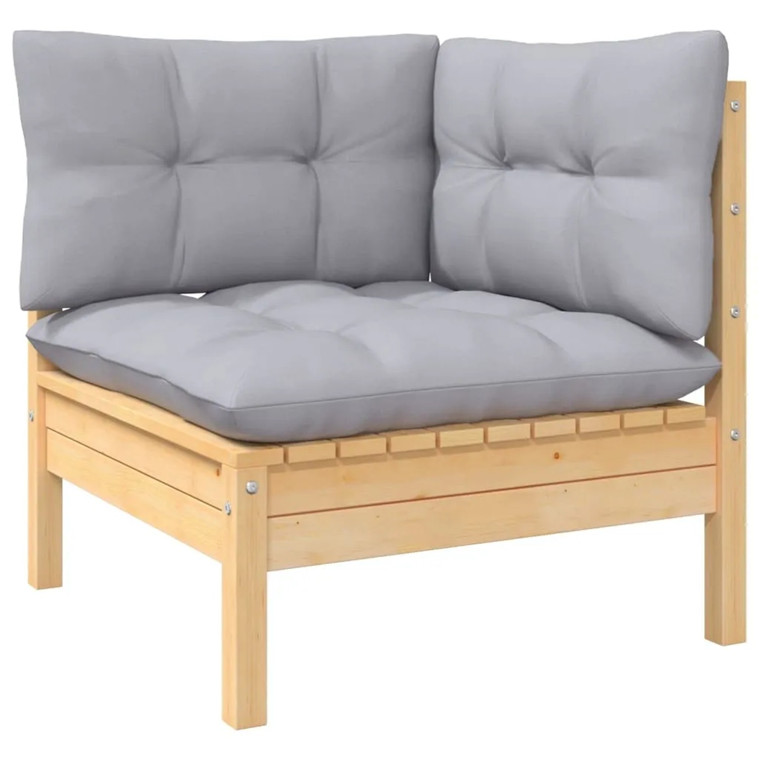 vidaXL Gartenlounge-Eckteil aus Kiefernholz mit grauen Kissen.
