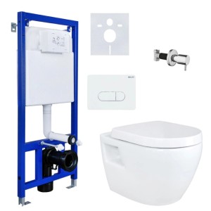 Belvit Wand-WC Dusch-WC Komplettset mit Taharet Bidet Funktion inkl. Vorwandelement Betätigungsplatte Schallschutz AC90L