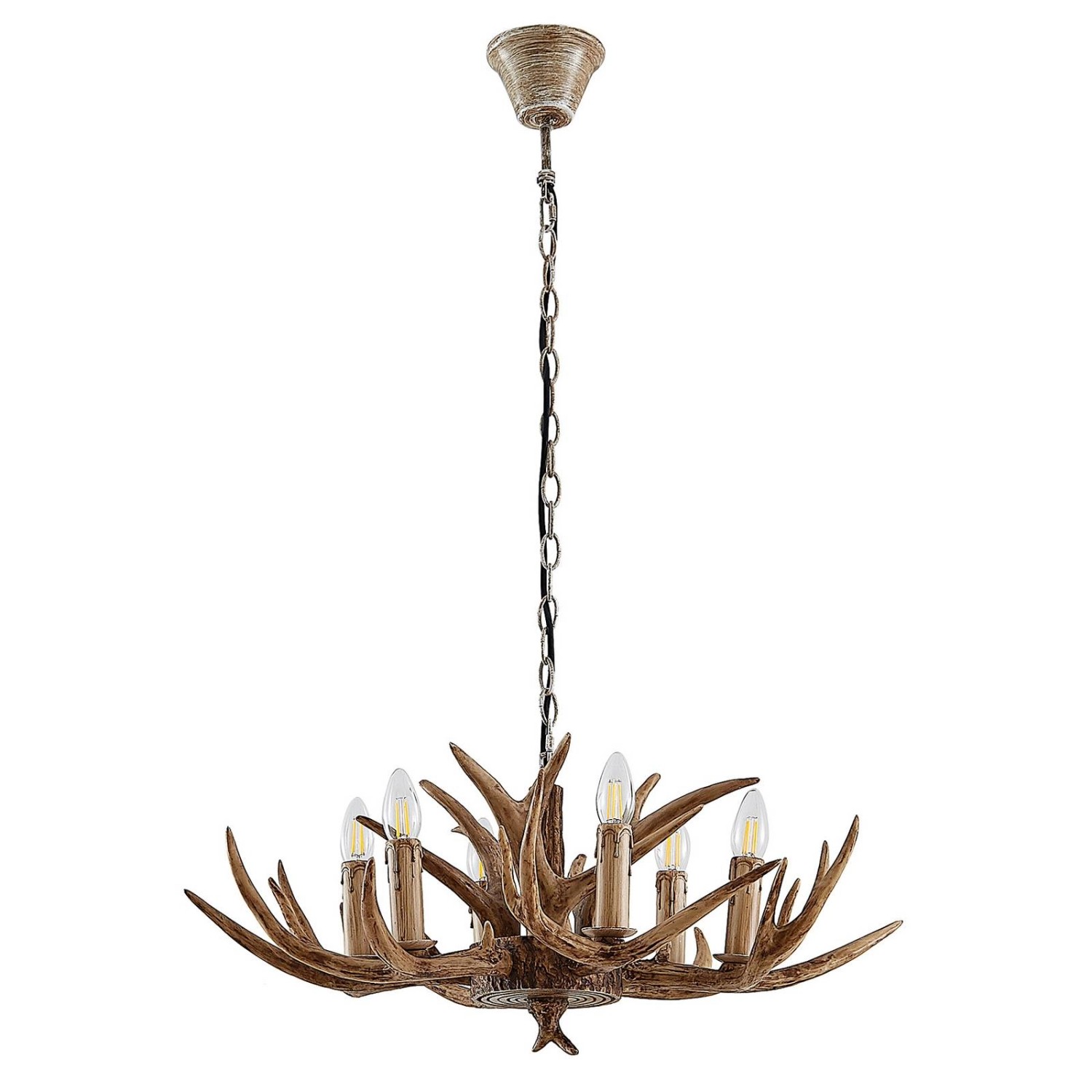 Lindby Pendelleuchte Tejask 9627918 Landhaus Vintage Rustikal in Braun 6-fl günstig online kaufen