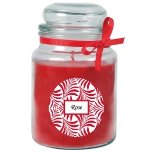 Duftkerze Rose im Glas mit rotem Band, Ø10cm. Dekorative Kerze für entspannte Atmosphäre.