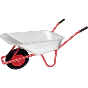Garten- und Bauschubkarre mit 85 l Mulde und rotem Rahmen. Tragkraft 160 kg.