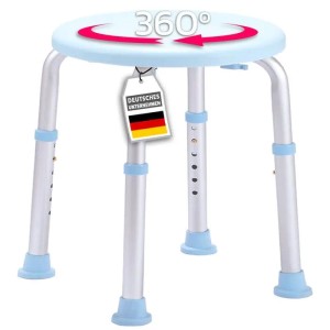 Floordirekt Duschhocker Pedro, hellblau, 360° drehbar, höhenverstellbar. Rostfreier Badhelfer mit rutschfesten Füßen.
