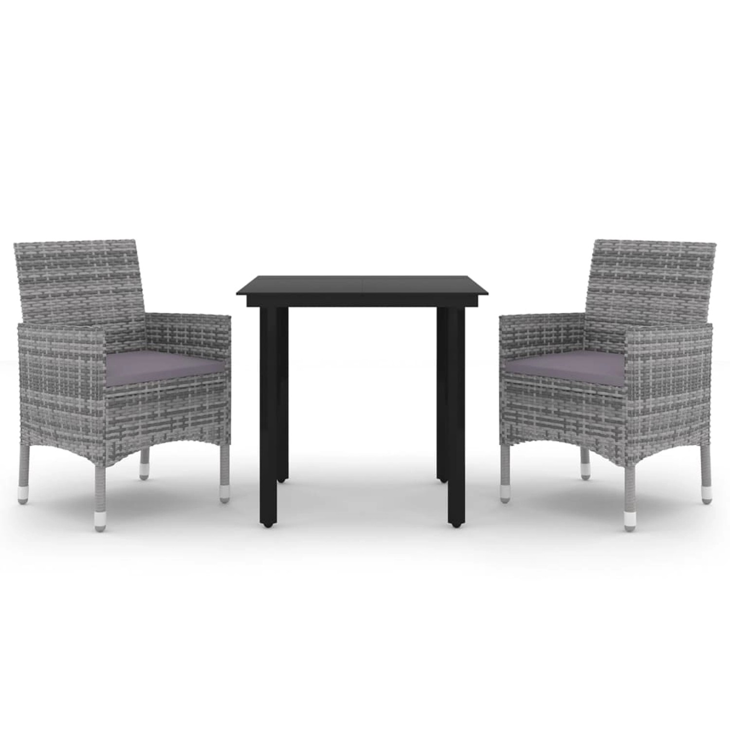 vidaXL 3-Tlg Garten-Essgruppe mit Auflagen Poly Rattan und Glas 3099691