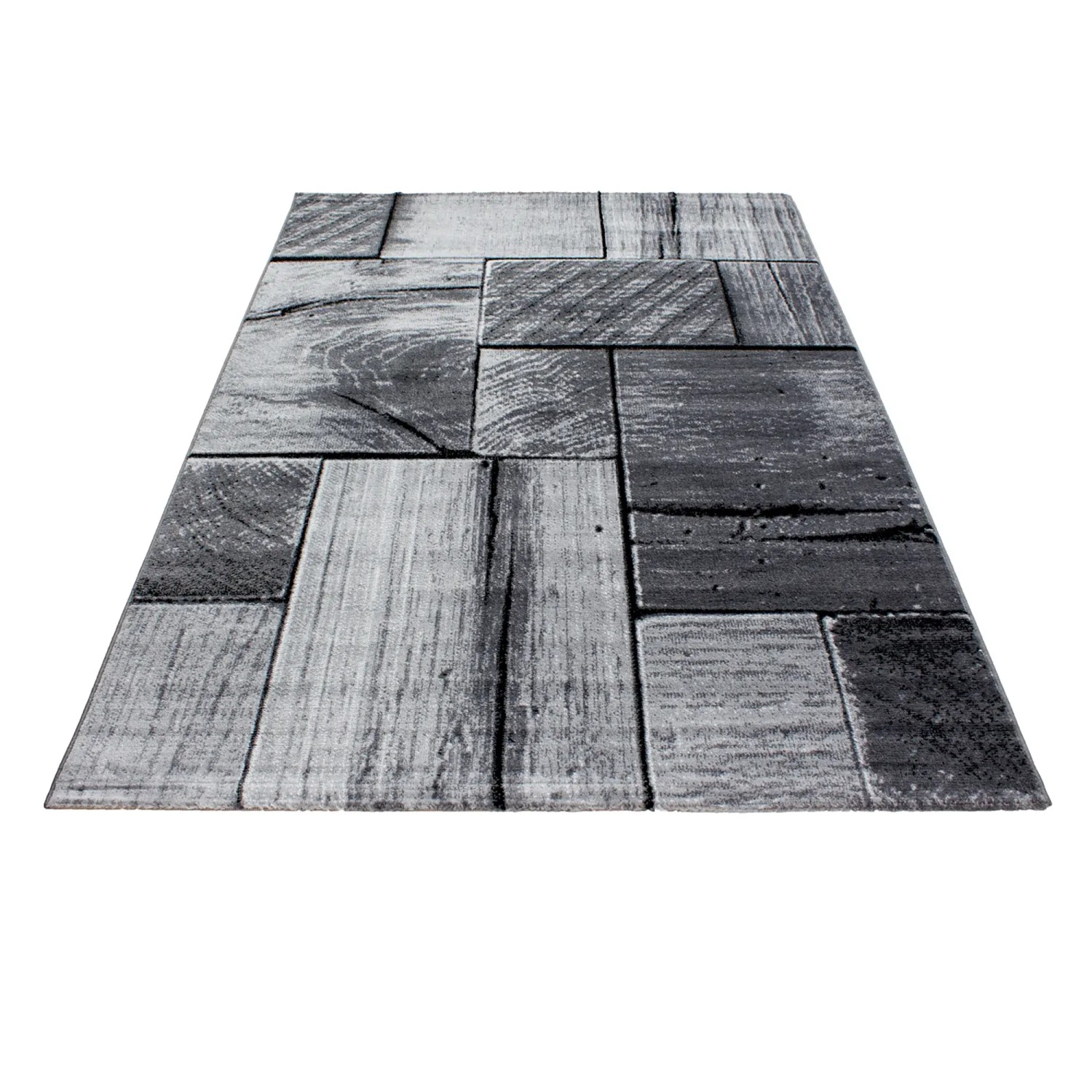Ayyildiz Kurzflorteppich Parma 9260, schwarz, 240x340 cm, mit Holzoptik.