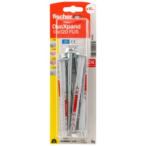 Fischer Langschaftdübel DuoXpand 10x120, 4er-Set mit Sechskantschraube und U-Scheibe.