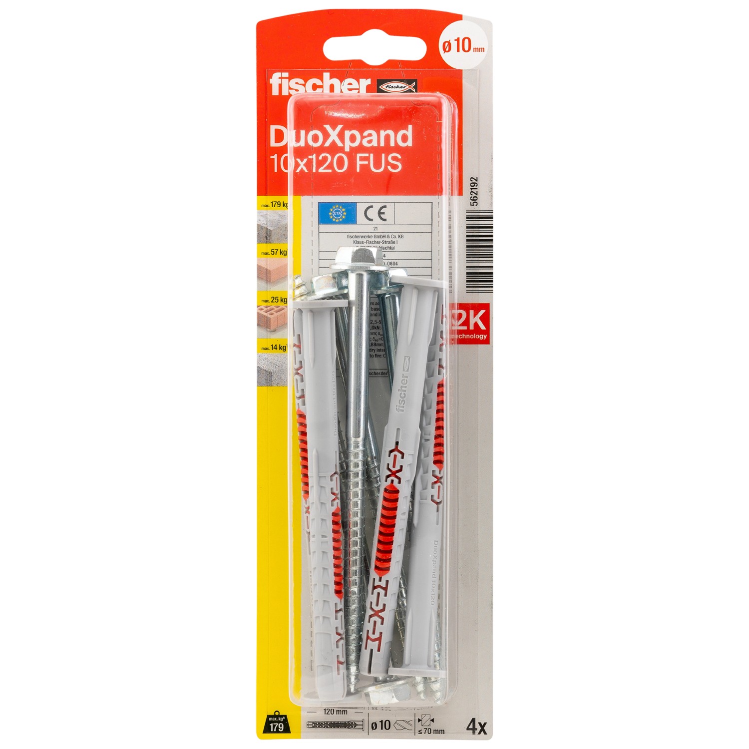 Fischer Langschaftdübel DuoXpand FUS 10 x 120 Sechskantschraube U-Scheibe 4 St.