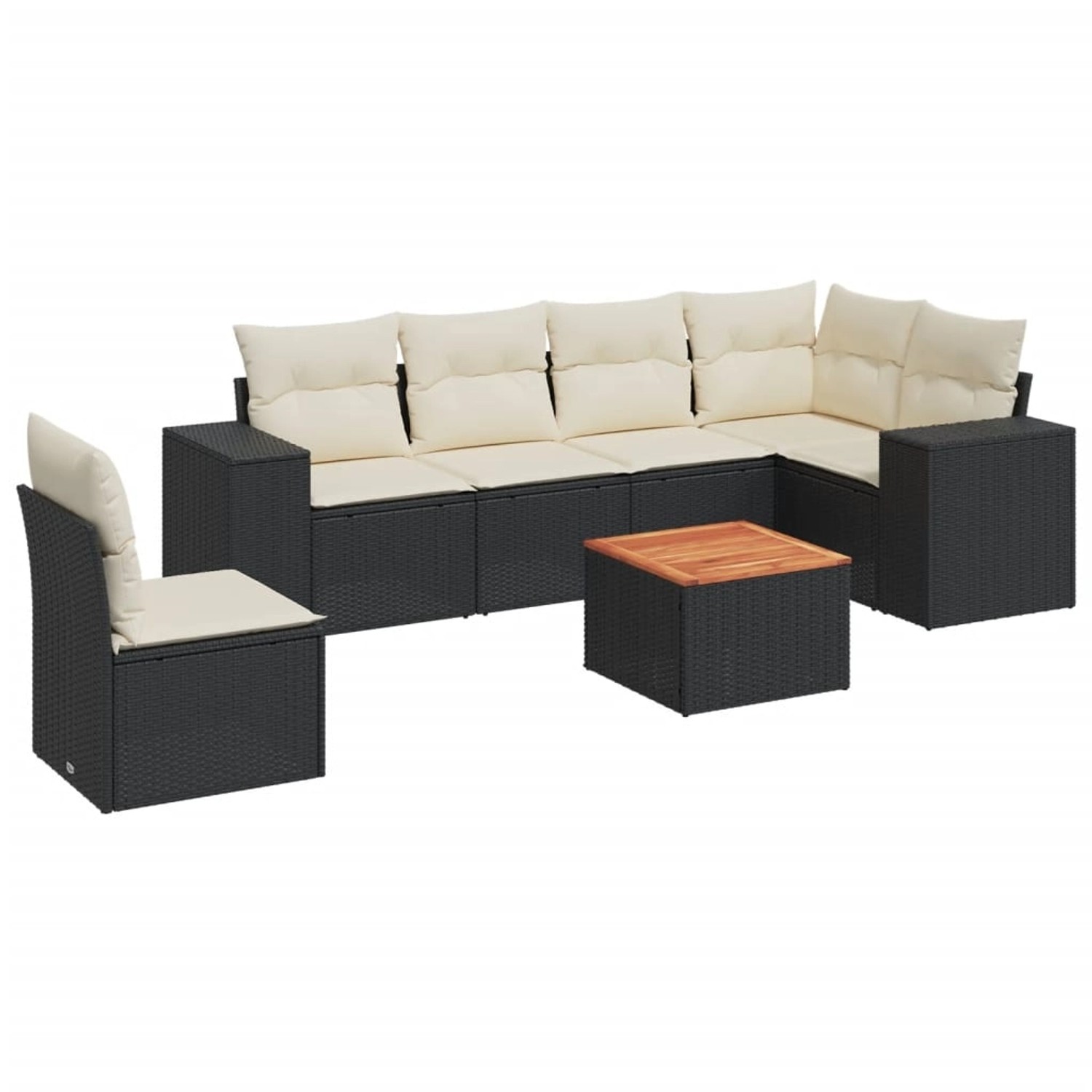 vidaXL 7-Tlg Garten-Sofagarnitur mit Kissen Schwarz Poly Rattan 3257799 günstig online kaufen
