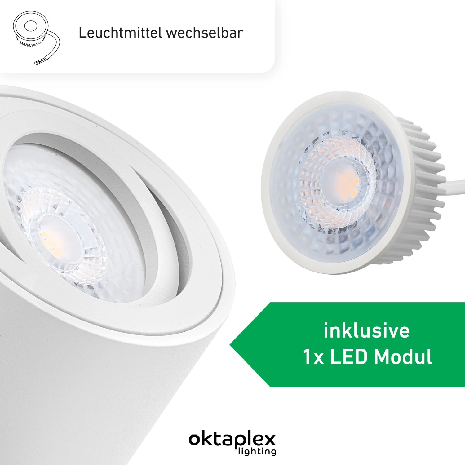 6er Set Oktaplex Lile S Deckenspots, schwenkbar, mit LED-Modulen in Warmweiß. Ideal für zielgerichtete Beleuchtung.