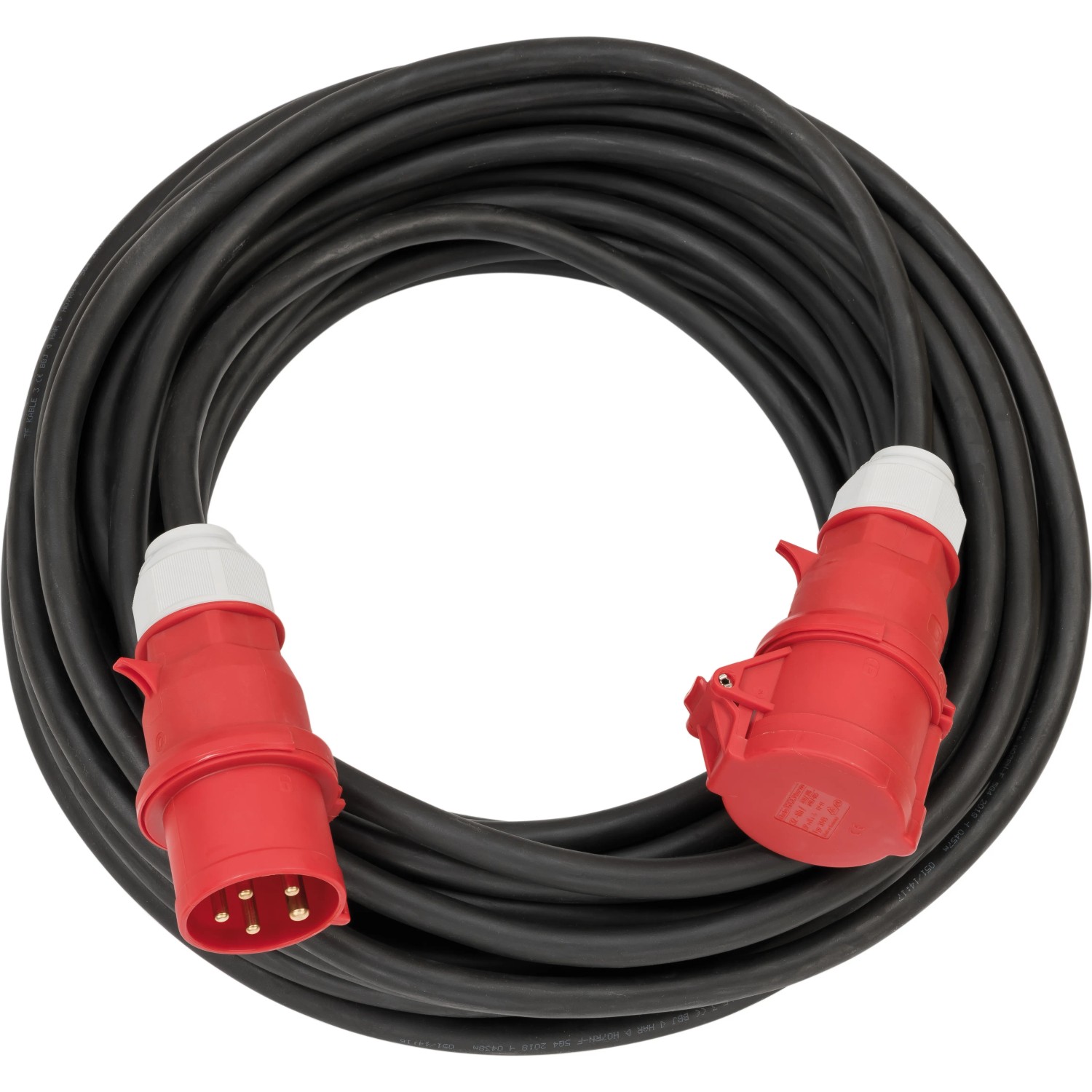Brennenstuhl CEE-Verlängerungskabel, 5-polig, 10 m, schwarz, mit rotem Stecker und Kupplung.