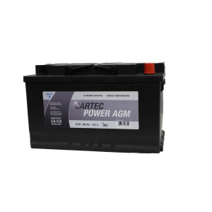 Cartec Power AGM Starterbatterie, 80 Ah, 800 A, für moderne Fahrzeuge mit Start-Stopp-System.