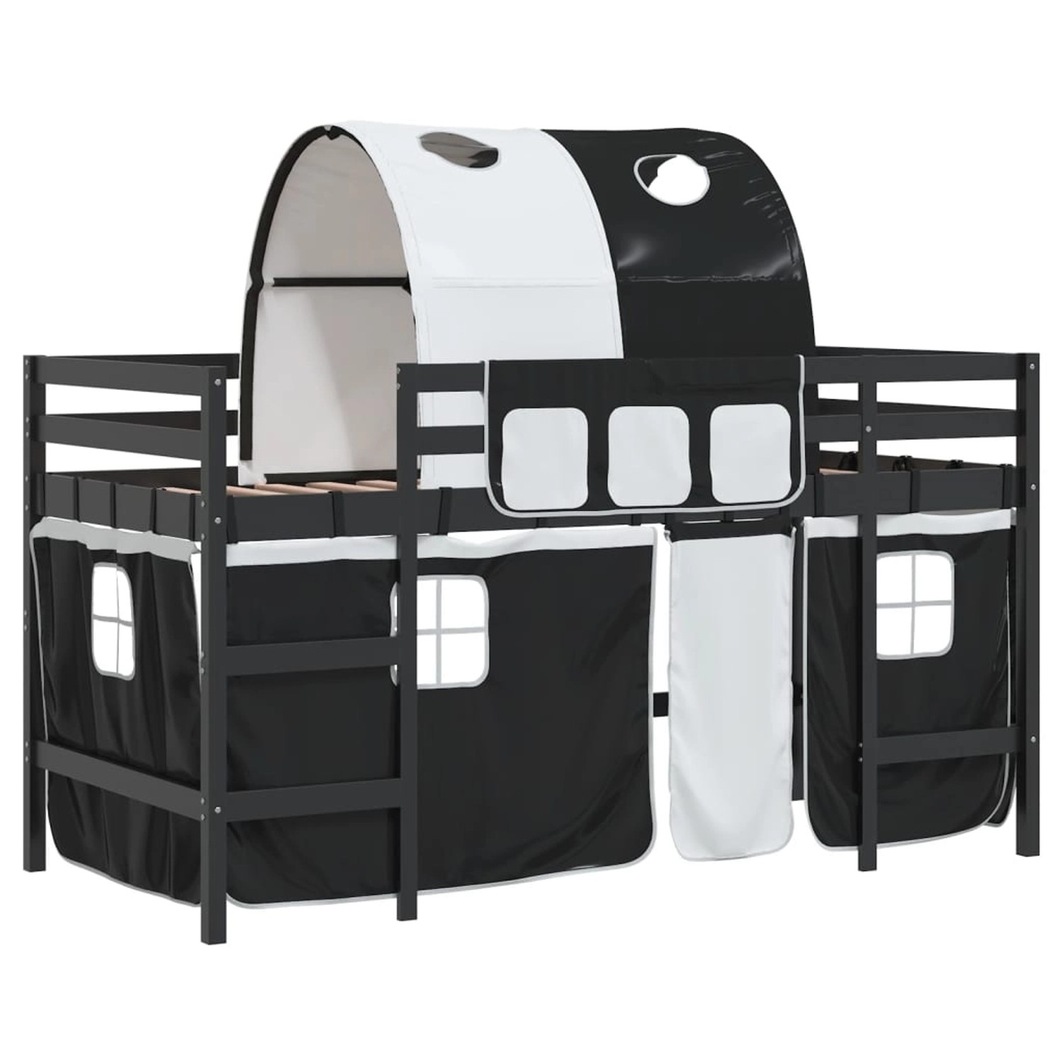 vidaXL Kinderhochbett mit Tunnel Weiß & Schwarz 80x200 cm Kiefernholz192822 günstig online kaufen