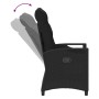 Verstellbarer, schwarzer Gartenstuhl aus Poly-Rattan mit Klapptisch. Rückenlehne verstellbar.