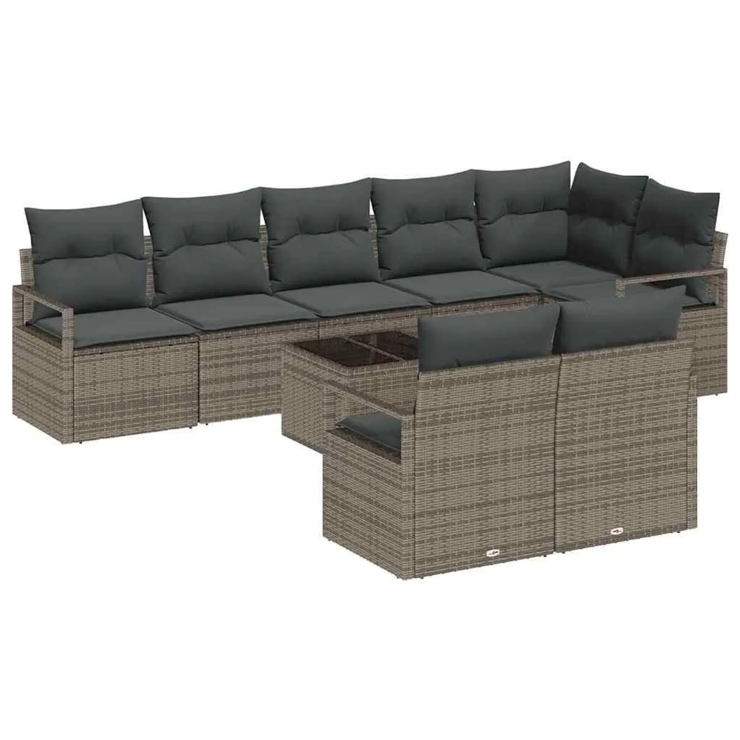 Thumbnail - vidaXL Gartensofa-Set mit Kissen 9 Stk Hellgrau Poly-Rattan 3355108