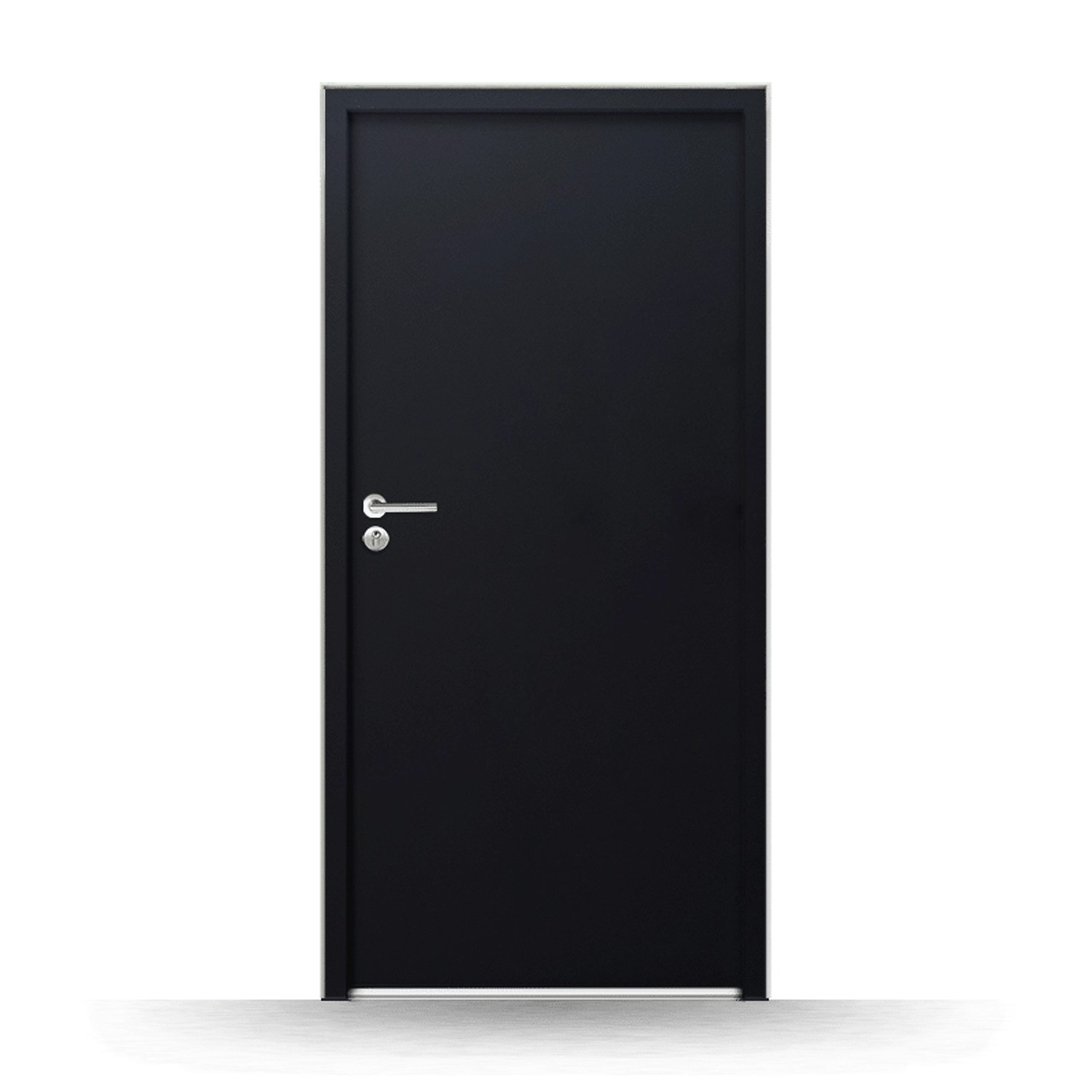 Anthrazitfarbene FM Türen Nebeneingangstür NBT56 Modell 07 mit Drückergarnitur und Profilzylinder.