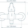 Skizze der Schütte Wand-Spültischarmatur Attica Chrom mit Maßangaben.