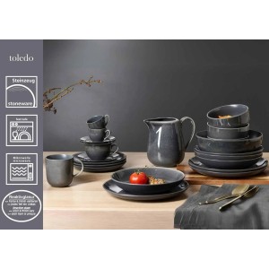 Ritzenhoff & Breker Toledo Tafel-Set, 8-teilig, graphitgraues Steinzeug Geschirr für 4 Personen.