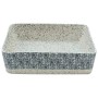 Rechteckiges Aufsatzwaschbecken, grau-blau mit Blumenmuster, 46x35,5x13cm, aus Keramik.