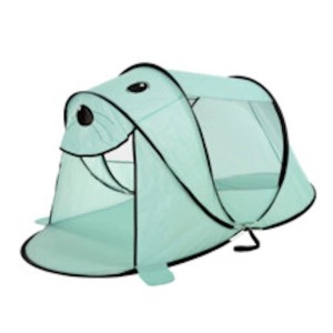 Türkisfarbenes Mojawo Pop Up Wurfzelt im Tierdesign, ideal als Sonnenschutz für Kinder.