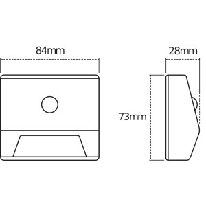 Skizze der Ledvance LED Nightlux Stair Wandleuchte in Weiß mit Maßangaben.
