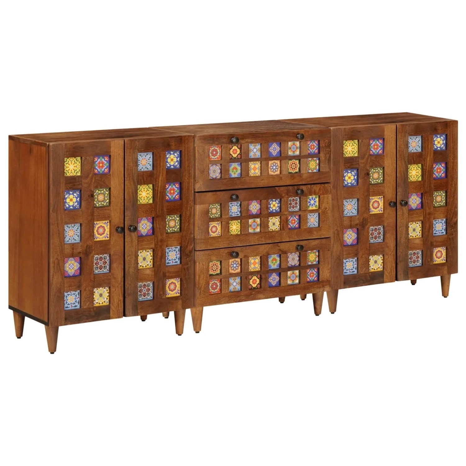 vidaXL Sideboard 3 Stk Walnuss Massivholz Mango 3310089 günstig online kaufen