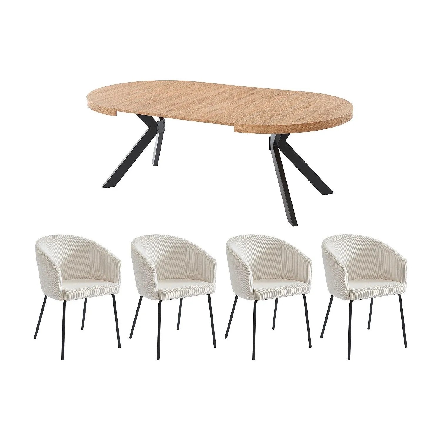 Vente-unique Essgruppe Komoni Schwarz  Naturfarben Hell 220 cm  120 cm