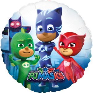 Runder Folienballon (Ø 45 cm) mit den PJ Masks Charakteren.