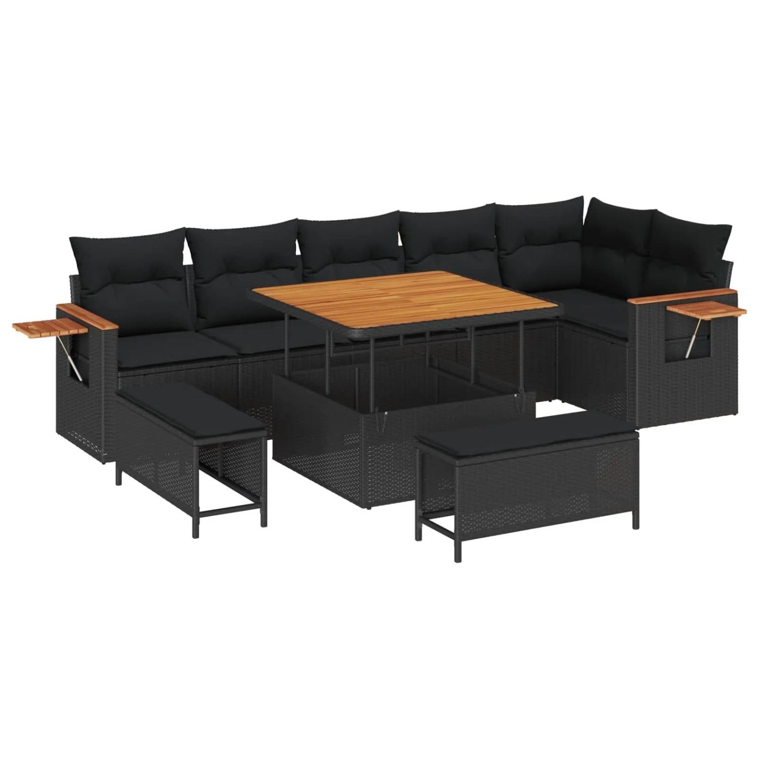 vidaXL Gartensofa-Set mit Kissen 11 Stk Schwarz Poly-Rattan 3365134