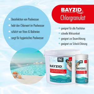 Bayzid Chlorgranulat für Pools, 4 x 5kg Eimer. Poolpflege für sauberes Wasser.