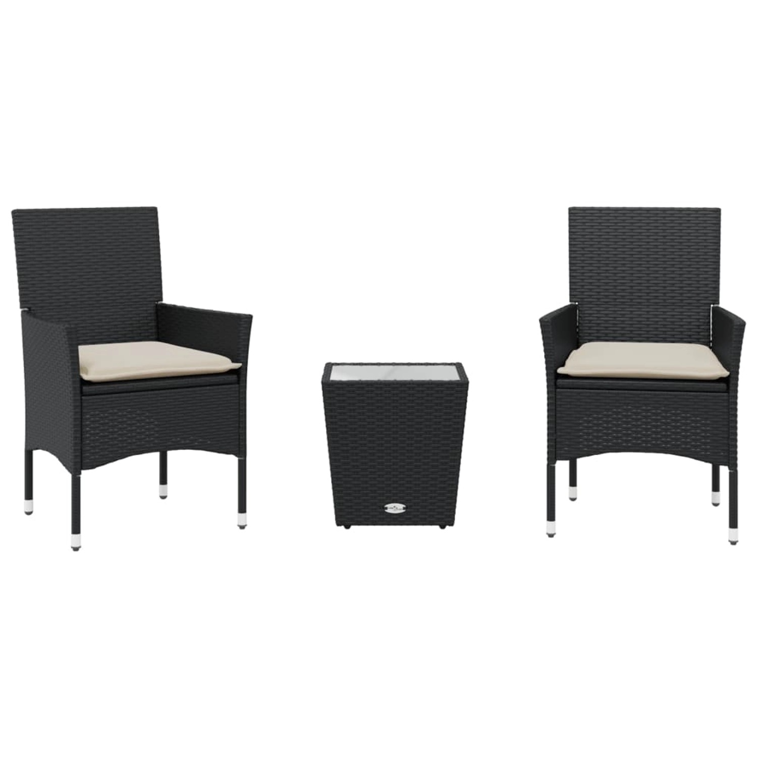 vidaXL 3-Tlg Bistro-Set mit Kissen Schwarz Poly Rattan und Glas 3278739