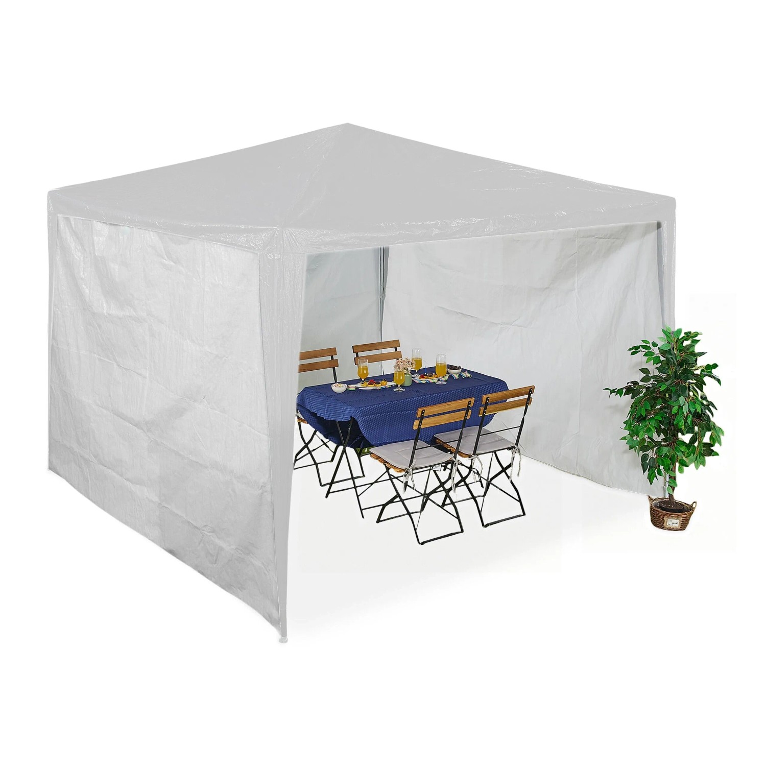 Relaxdays Pavillon Seitenteile 3er Set PE/PVC Weiß Mit Klettverschlüssen 2 m x 3 m
