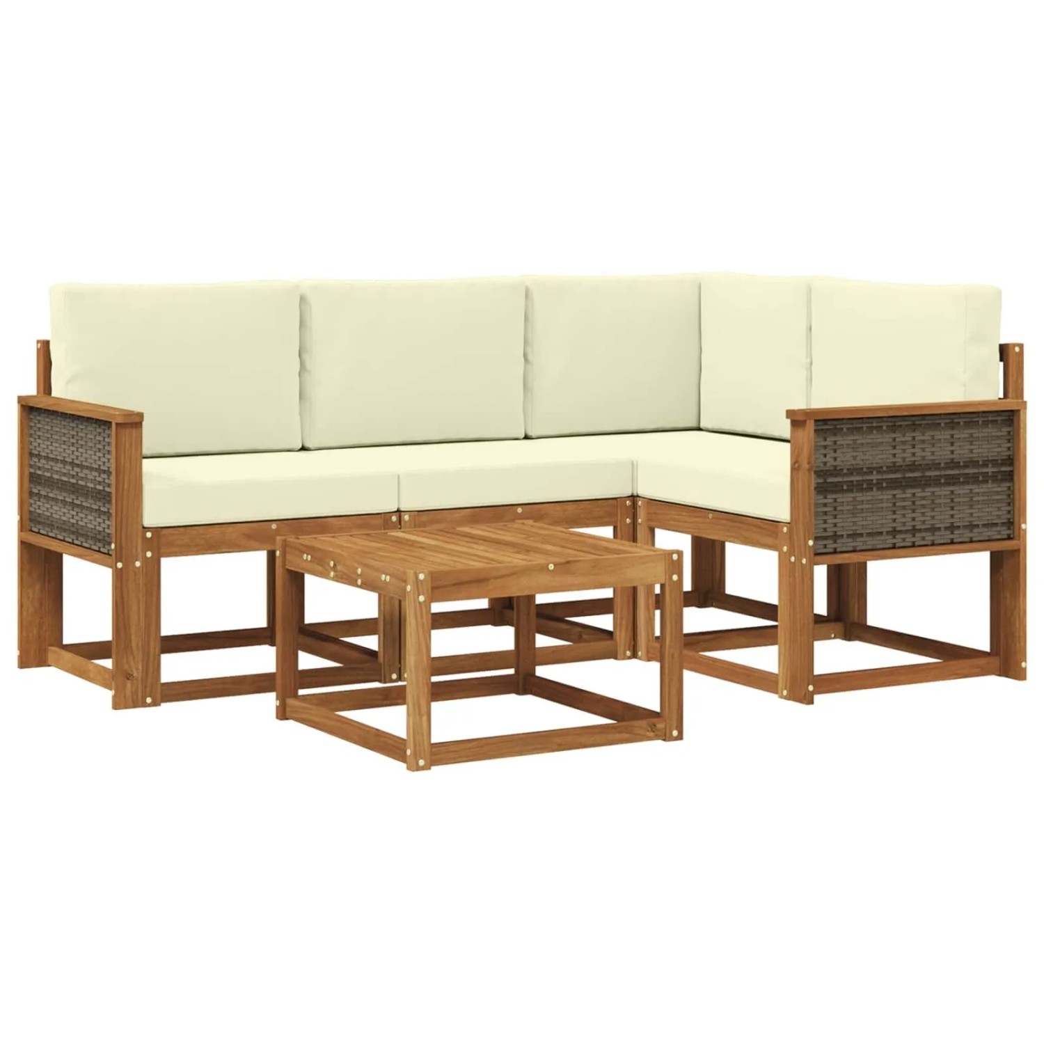 vidaXL Outdoor-Sofagarnitur mit Kissen 5 Stk Natur und Creme Polyester 3385186