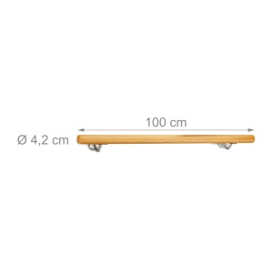 Heller Buchenholz Handlauf, 100 cm lang, Ø 42 mm, mit zwei Edelstahl-Wandhaltern. Ideal für Treppen.