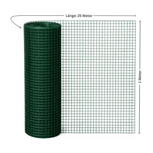 Grüner PROREGAL Maschendrahtzaun, 1x25m, Vierkantgeflecht, ideal als Kaninchendraht oder Hühnerdraht.
