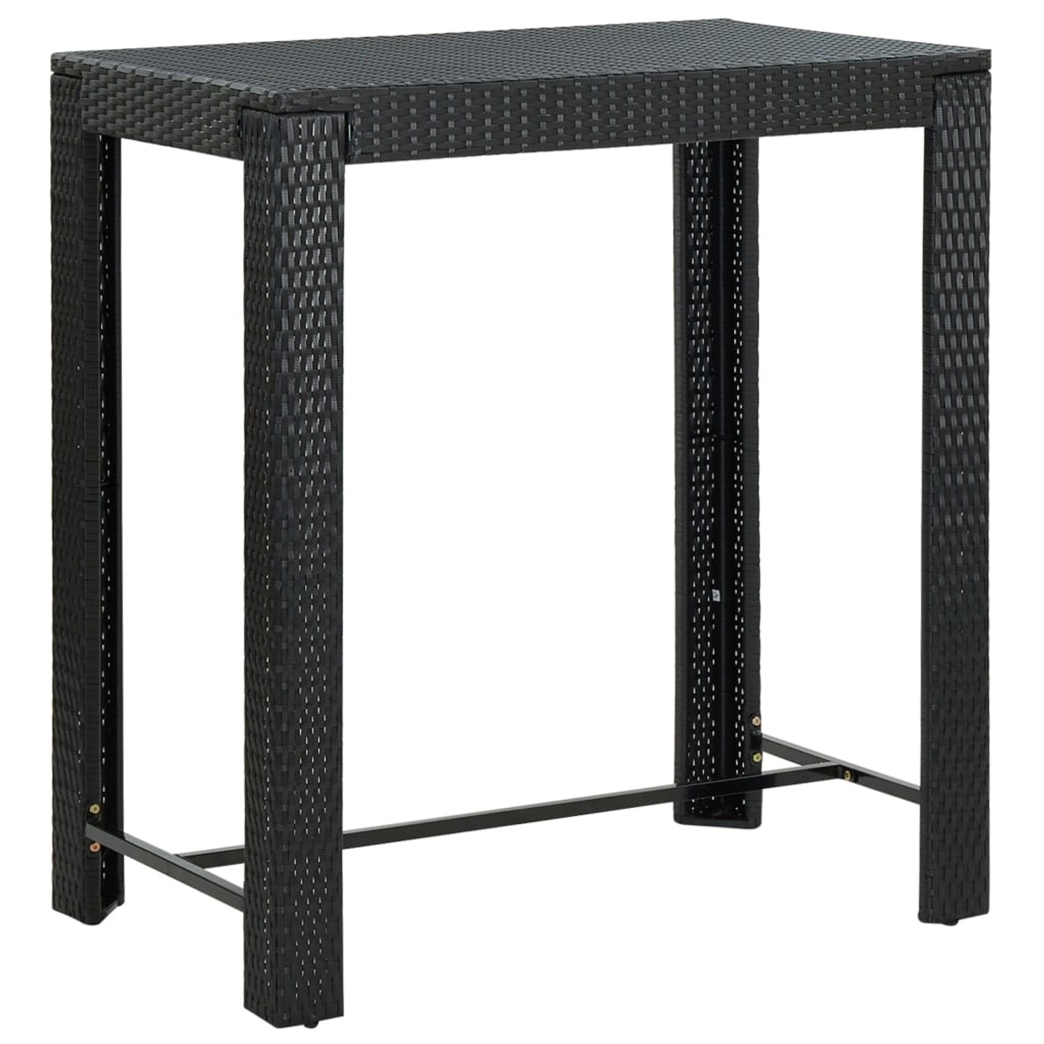 Schwarzes vidaXL Gartenbar-Set: Tisch und Hocker aus Polyrattan.