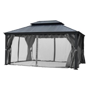 Jet-Line Gartenpavillon Bagdad, anthrazitfarben mit festem Metalldach und Moskitonetz.