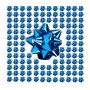 Glänzendes blaues 200er Set selbstklebender Geschenkschleifen. Eine große Schleife, umgeben von vielen kleinen Dekoschleifen für Geschenke.