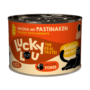Lucky Lou Katzen-Nassfutter Adult Geflügel, 200g Dose für erwachsene Katzen.