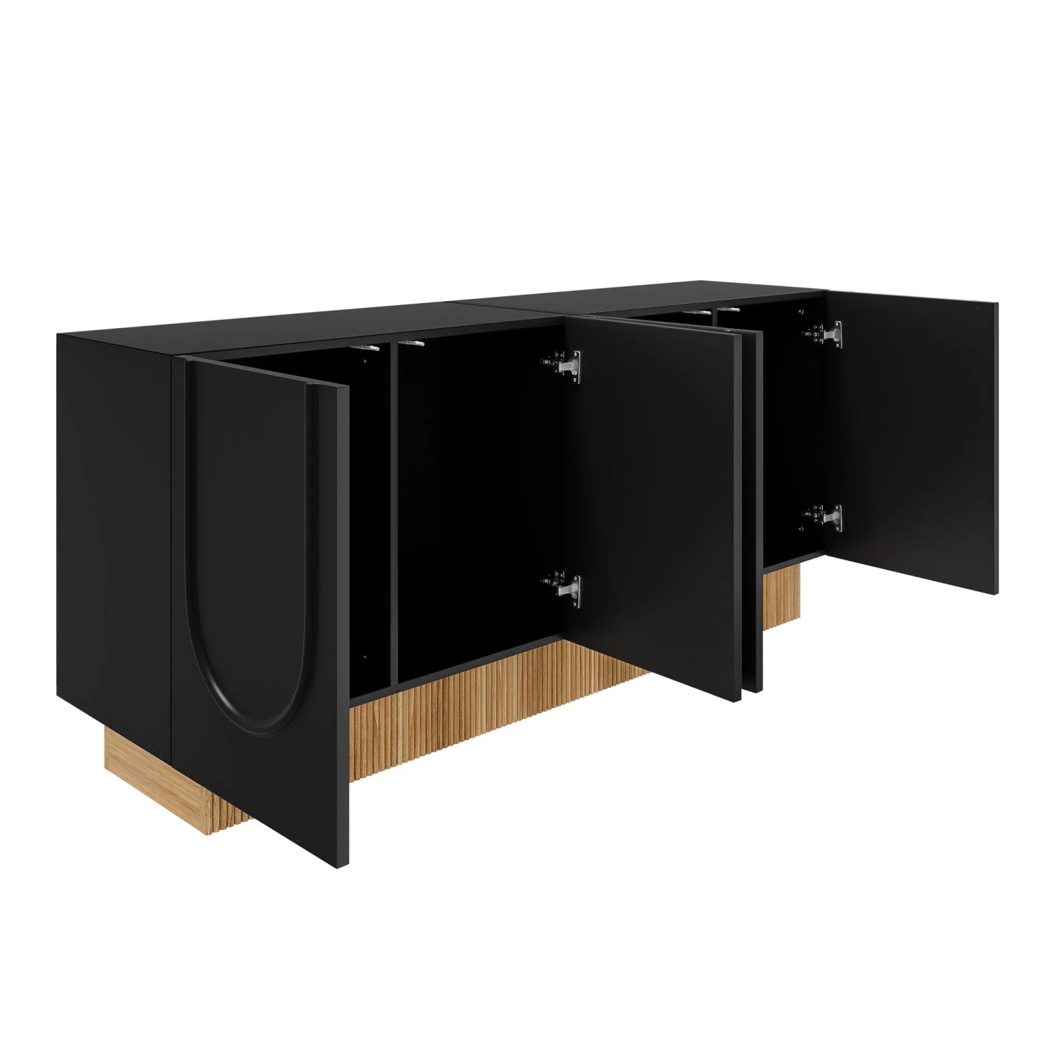Okwish Sideboard Mit 4 Türen Stauraum Wohnzimmer 160x75x38cm Schwarz
