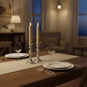 2er Set Relaxdays LED-Stabkerzen, beige, 25cm, Echtwachs, flackernde Flamme für Lampen & Leuchten.