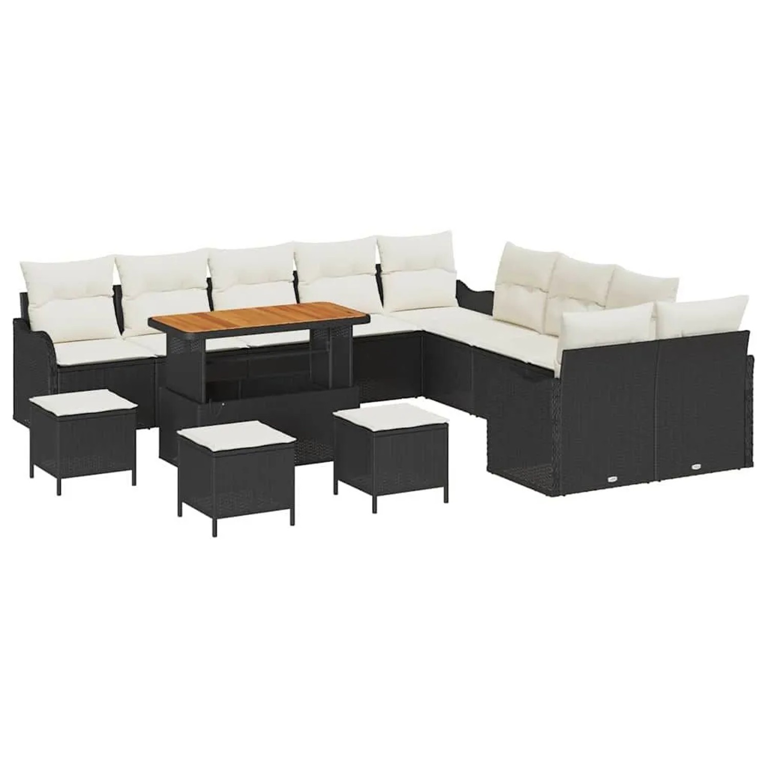 vidaXL Garten-Sofa-Set mit Kissen 14-Tlg Schwarz und Creme 3364280
