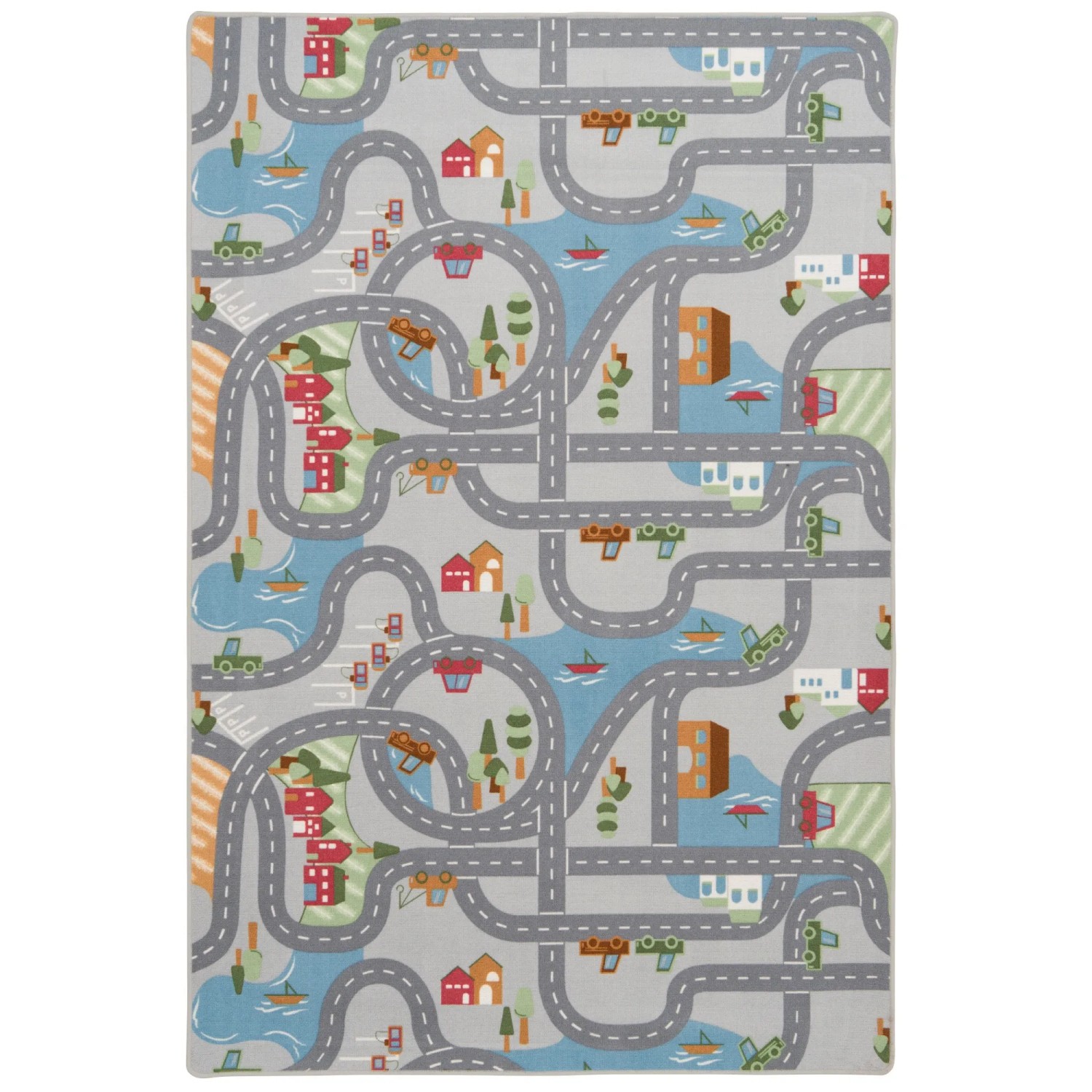 Grauer Snapstyle Kinderteppich 160x160cm mit Straßenmuster für fantasievolles Spielen.