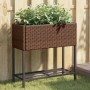 Brauner vidaXL Pflanzkübel mit Ablage aus Poly Rattan für Garten oder Terrasse.