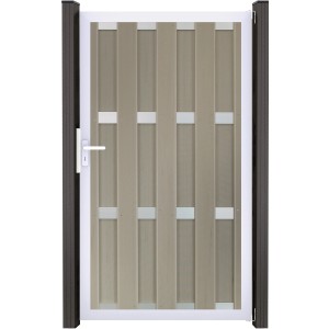 GroJa Fertigzaun Tor Bi-Color Sand, 100x180 cm, Rechtsanschlag. Sichtschutzzaun mit WPC-Lamellen.