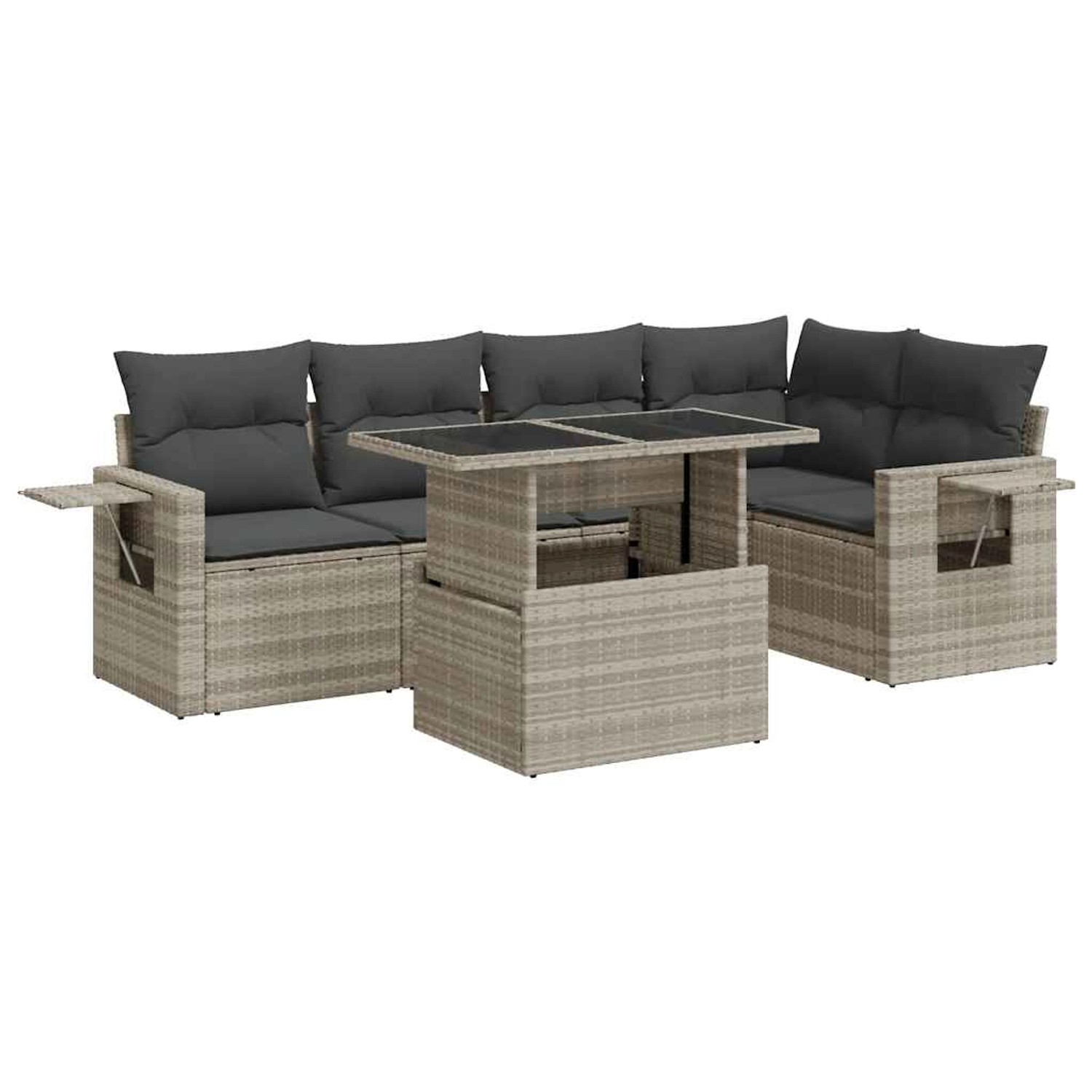 vidaXL 6-Tlg Garten-Sofagarnitur mit Kissen Hellgrau Poly Rattan 3326483