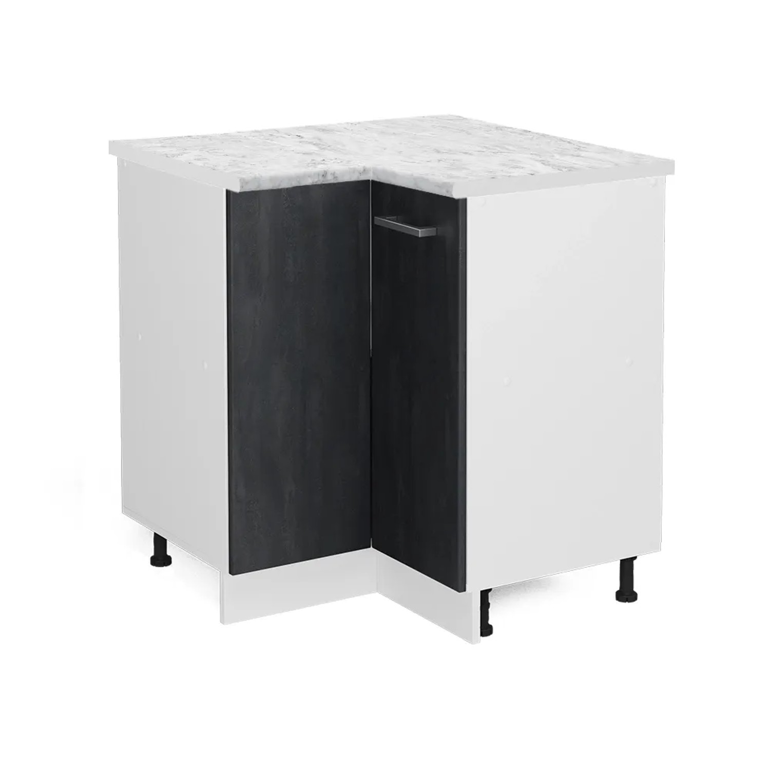 Vicco Eckunterschrank R-Line Küchen Eckschrank Schwarz Beton/Weiß 76 cm AP Marmor