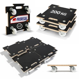 PROREGAL Transportroller Set, 2 Stück, mit Gummirollen, 200kg Traglast, Siebdruckplatte.
