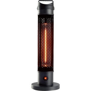 Schwarzer SHX Infrarot Heizstrahler 800W für Innen & Außen, mit Tragegriff und Kippschutz.