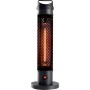 Schwarzer SHX Infrarot Heizstrahler 800W für Innen & Außen, mit Tragegriff und Kippschutz.