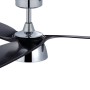 Energiespar Deckenventilator Bronx mit LED, Chrom-Gehäuse und schwarzen Flügeln.