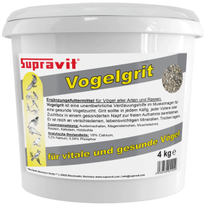 Weißer Eimer Supravit Vogelgrit Mineralgrit 4 kg für Vögel und Geflügel. Hochwertiges Ergänzungsfutter, Verdauungshilfe.